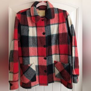 Vintage Plaid Wool Jacket - Red, Black, and Cream